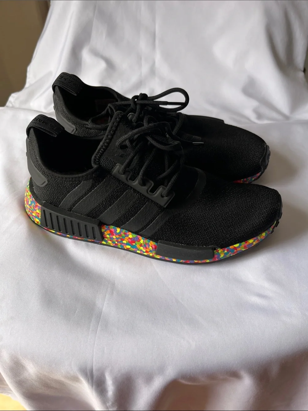 adidas Kids Black Sneakers with Rainbow Sole Accent